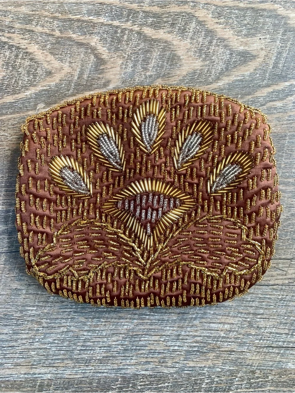 Elegant Vintage Gatsby Hand Beaded Clutch Snap Closure Art Deco Fan Design
